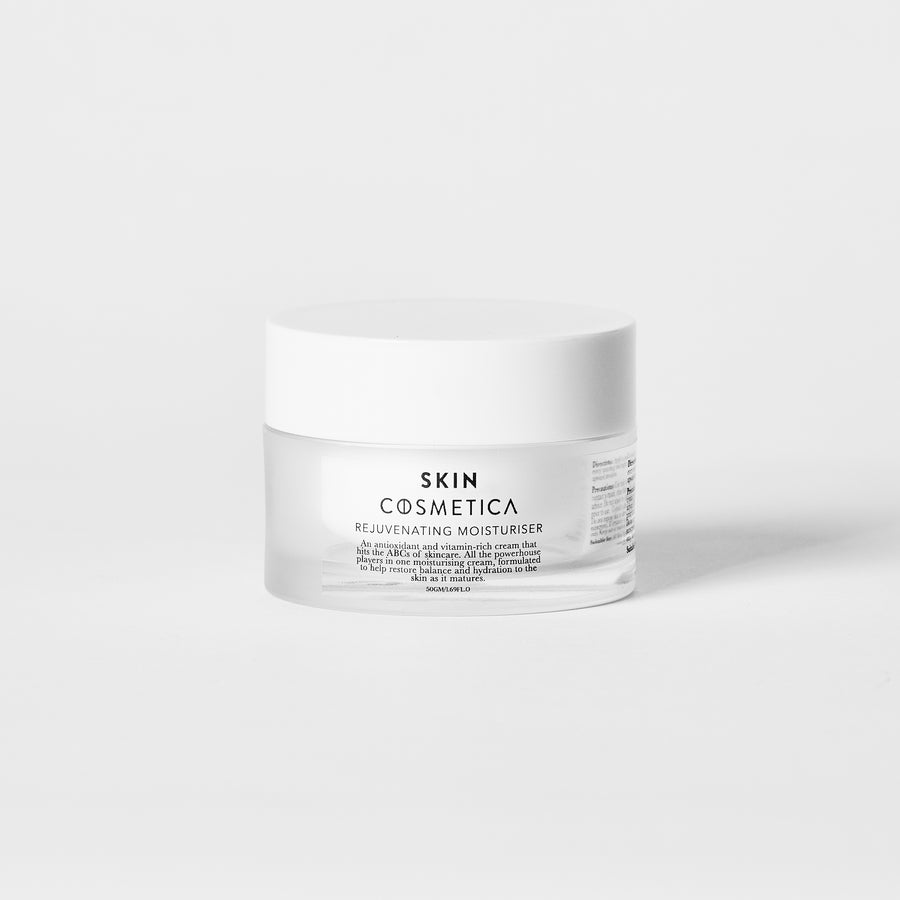 Rejuvenating Moisturiser by Skin Cosmetica, showcasing its lightweight texture and vitamin-rich formula.