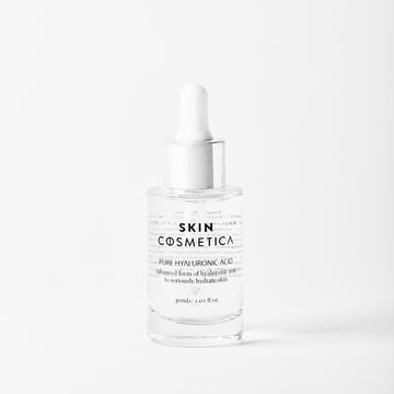 Pure Hyaluronic Acid Serum by Skin Cosmetica, highlighting its clear, hydrating formula and sleek packaging.