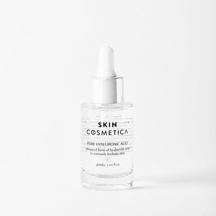 Pure Hyaluronic Acid Serum by Skin Cosmetica, highlighting its clear, hydrating formula and sleek packaging.